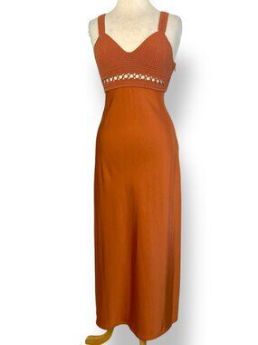 A.L.C. Talia Crochet Bodice Satin Midi Dress Sz 4 Terracotta Sleeveless